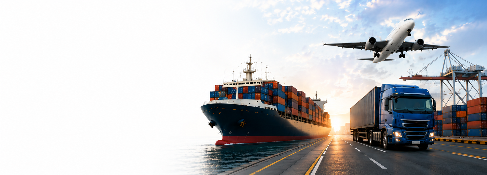 Global Shipping — ship, truck and plane